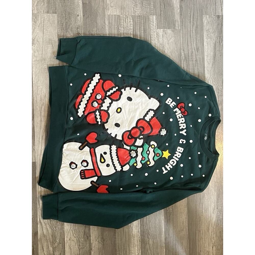 Christmas Hello Kitty Merry & Bright Green Pullover Graphic Sweatshirt Medium
